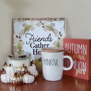 Rae Dunn Thankful Mug w/ Wood Coaster